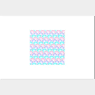 Kawaii 1980s cute bubble gum pink turquoise fishscale mermaid Posters and Art